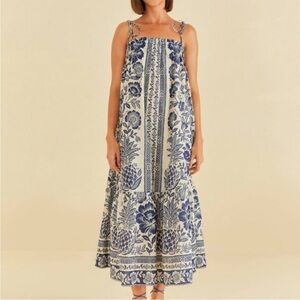 NWT Farm Rio Blue Pineapple Garden Midi Dress Size XS